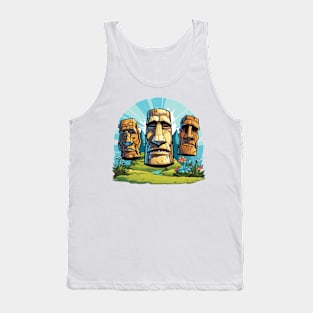 Cartoon Easter Island Heads Tank Top